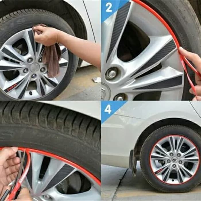 8 Meter Merah Red Lis Warna Pelindung Velg Mobil Wheel Protector Karet