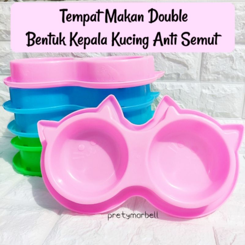 Tempat Makan Kucing Mangkok Bowl Hewan Double Motif Bentuk Kepala Kucing Anti Semut