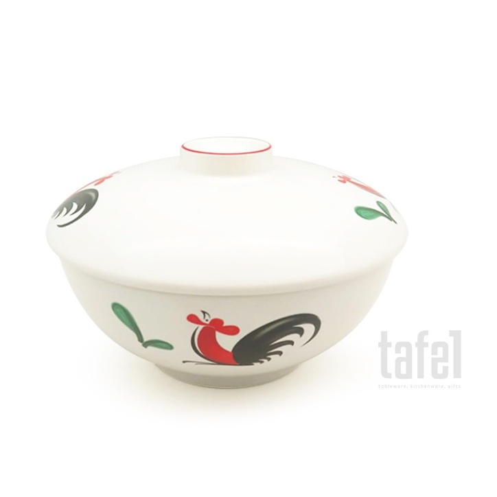 KOPIN Mangkok Saji Keramik Ayam Jago 23 cm dan tutup