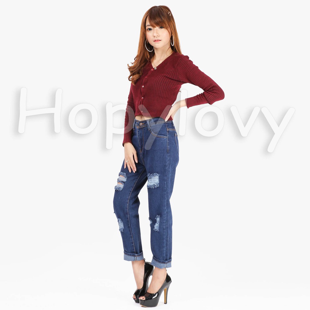 HOPYLOVY Cardigan Crop Rajut Wanita Joena