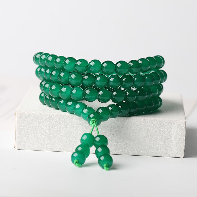 Chinese Green Agate 6Mm*108 Prayer Bead Mala Elastic Japamala