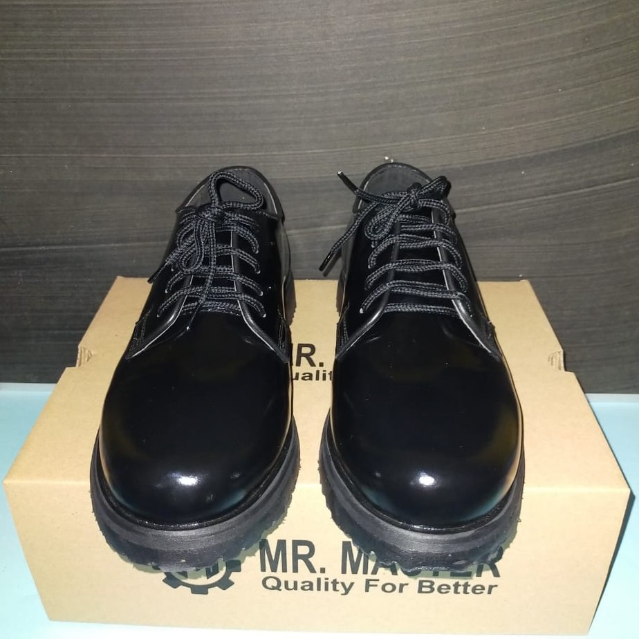 Sepatu Pdh Tali Putar Gibson Kilap Glossy Kulit Sapi Asli Merk MR MASTER Sepatu Pdh Dinas Kantor Untuk Tni Polri Security Satpam