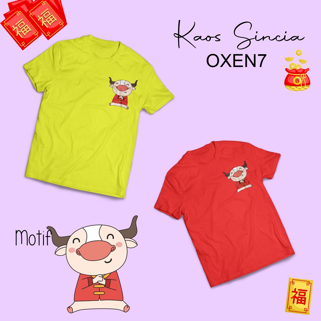 [KAOS DEWASA] sincia tahun baru cina OX year tahun kerbau 2021 merah kuning