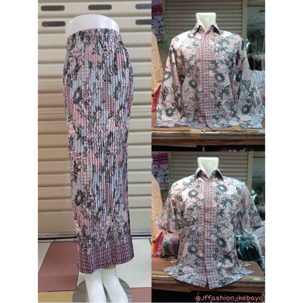 Setelan Couple Kemeja Batik Pria Dan Bawahan Kebaya Rok Plisket Wanita (1)