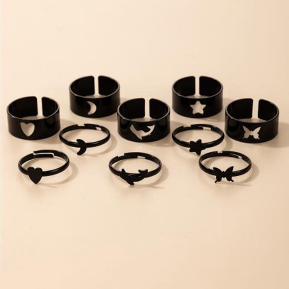 2pcs / Set Cincin Model Terbuka Desain Kupu-Kupu / Bintang / Bulan / Hati Gaya Vintage / Gothic / Punk Untuk Wanita