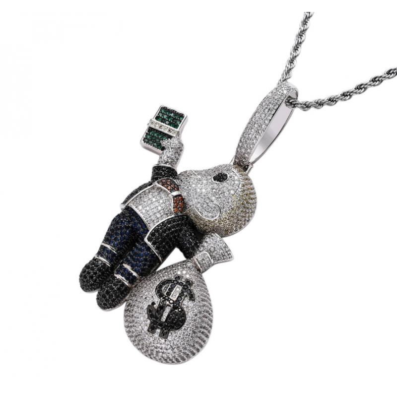 Kalung Hias Liontin Dollar Bahan Zirkon Gaya Hip-Hop Eropa Dan Amerika