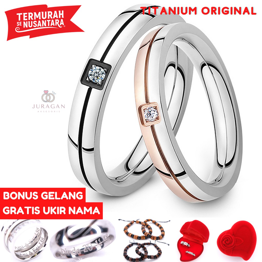 [GRATIS UKIR NAMA] Cincin Couple R31 Titanium Black Rosegold Anti Karat High Quality Ailoviu Kawin Nikah Tunangan Palladium + BONUS Gelang Couple