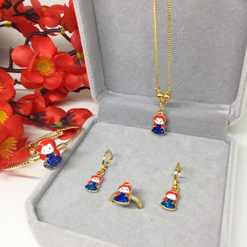 Xuping Set Anak 4 Pcs Isi Kalung Gelang Anting Cincin Princess Glitter Biru - BS012