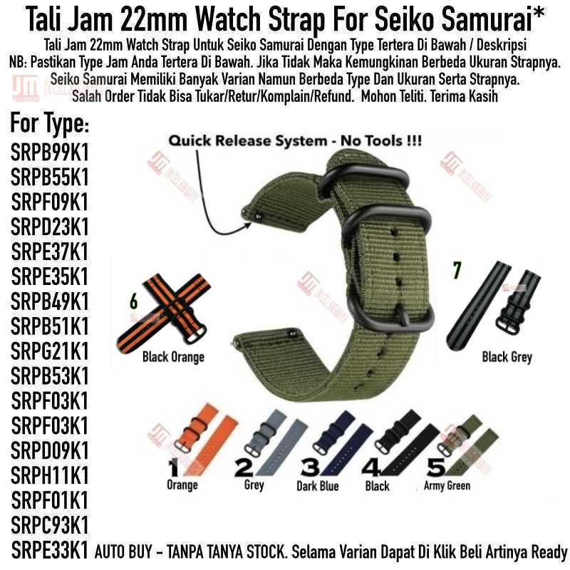 Tali Jam Tangan 22mm Watch Strap Seiko Samurai - Nylon Stitching 3 Buckle