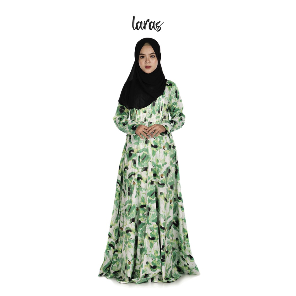 Gamis Satin Silk Motif Bunga By Laras Fashion Muslim Warna Hijau