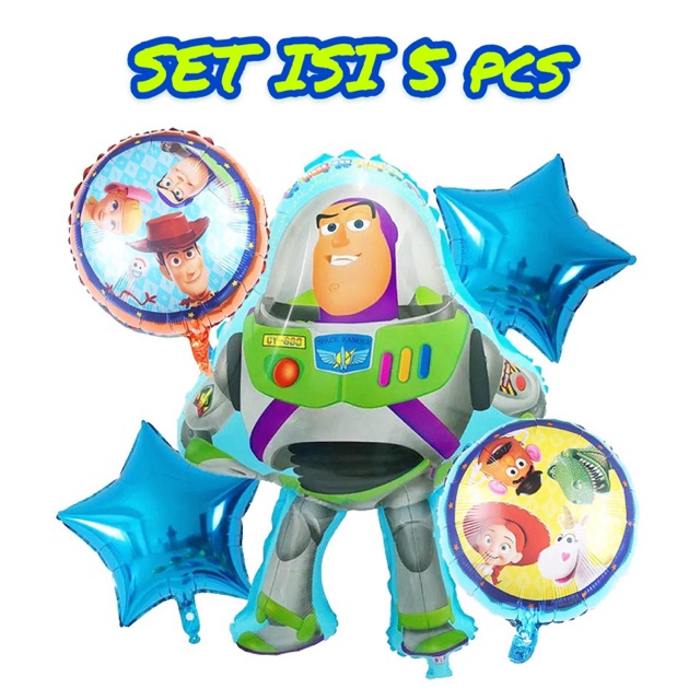 [NEW!] Balon Foil Buzz Lightyear / Toy Story Set Isi 5 pcs untuk Dekorasi / Hiasan / Pesta / Acara