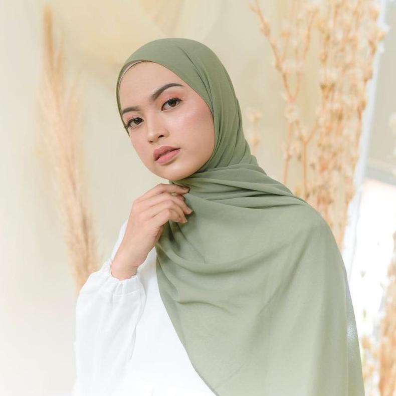 Sage Green Pashmina Ceruty Babydoll ( Hijab Warna Sage Green )