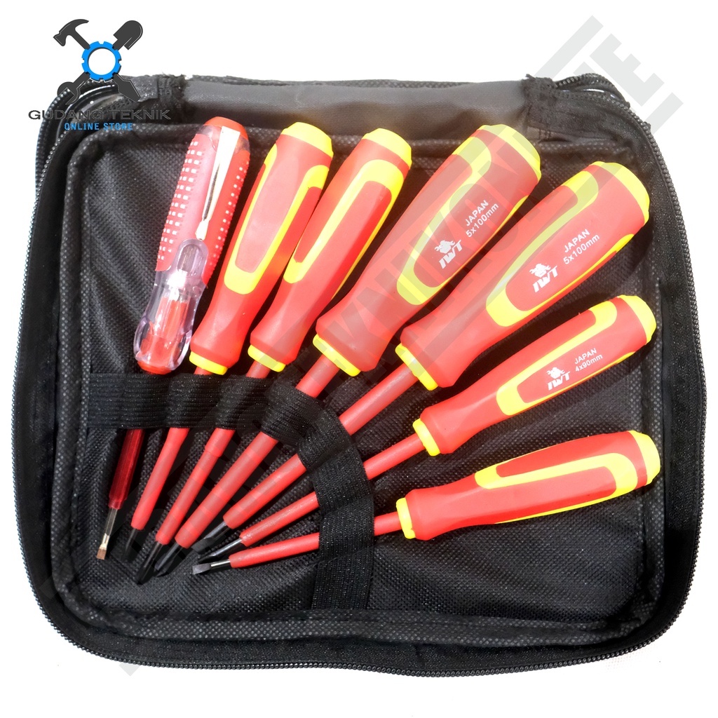 Obeng Plus Minus LISTRIK SET 7Pcs IWT / Insulated Screwdriver Anti Listrik 7 Pcs Tespen SET IWT