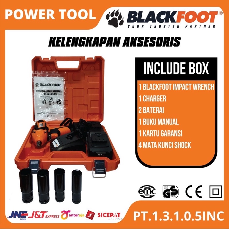 BLACKFOOT - MESIN BOR BATERAI CORDLESS IMPACT WRENCH 1/2&quot; 20 V 4.0mAh