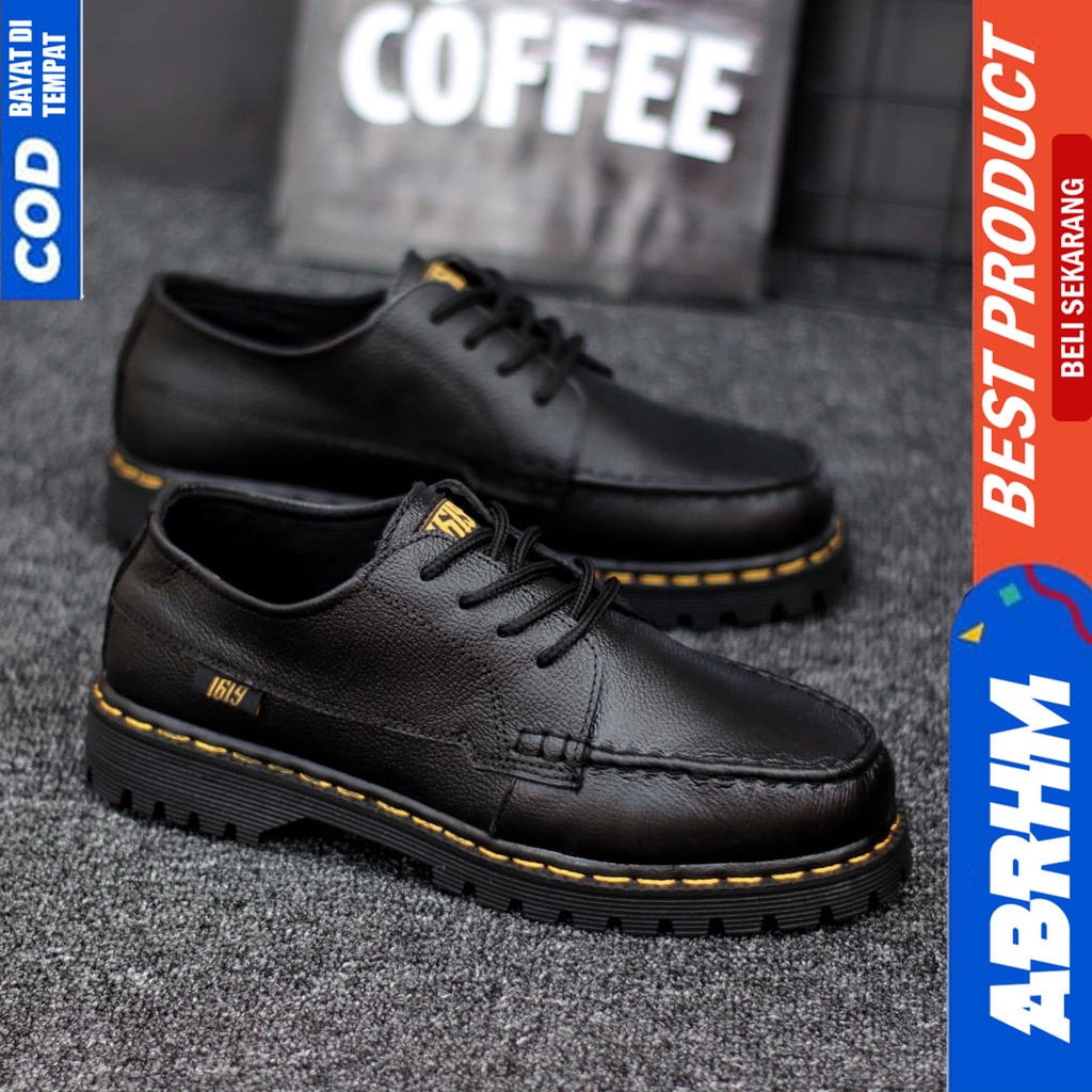 Sepatu Formal Docmart Kulit Asli Pantofel Kerja Hitam Pria Abrhm Zapato