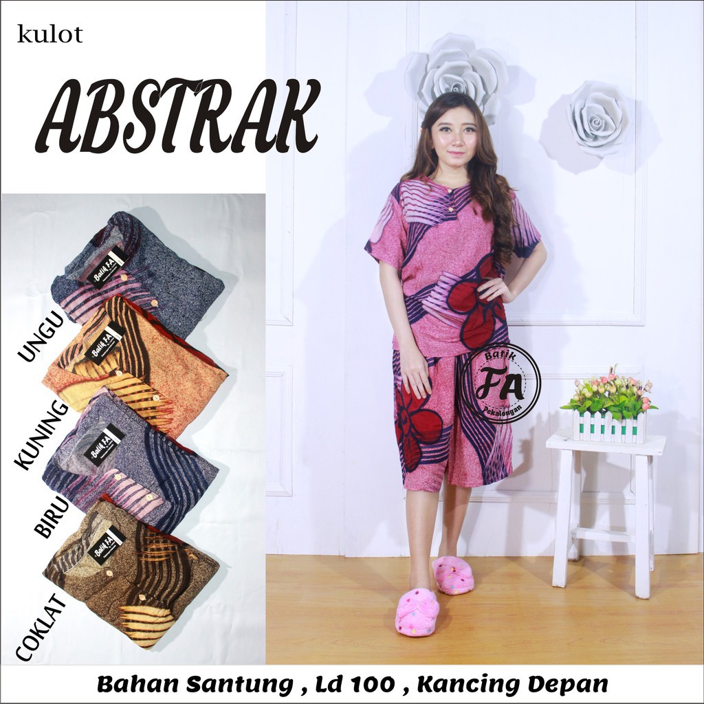 Setelan Kulot Batik Motif Abstrak Leher Kancing Busui Kulot Abstrak