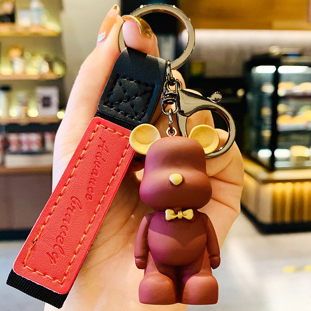 Teddy Bear Bow Tie Keychain Bag Holder Cute Pendant Car Key