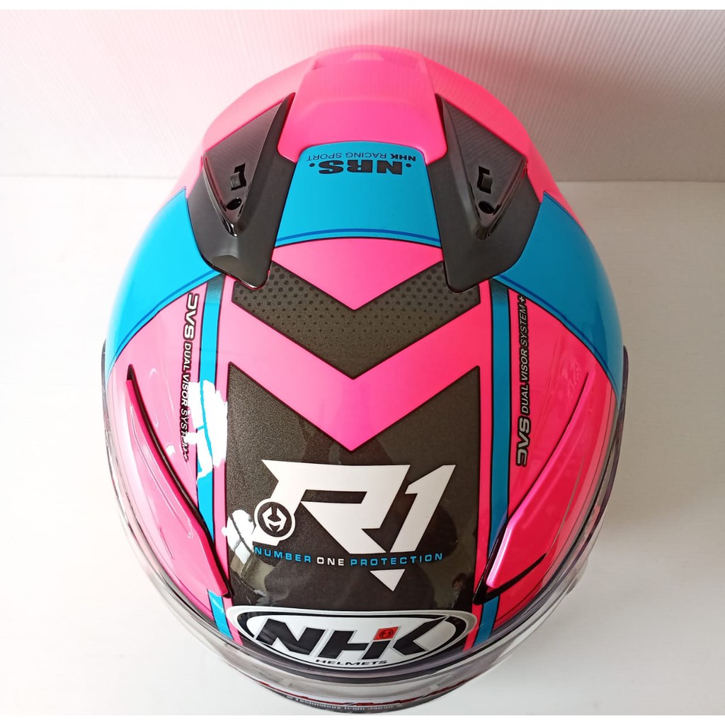 HELM NHK R1 NAPOLEON PINK FLO LIGHT BLUE DOUBLE VISOR HALF FACE