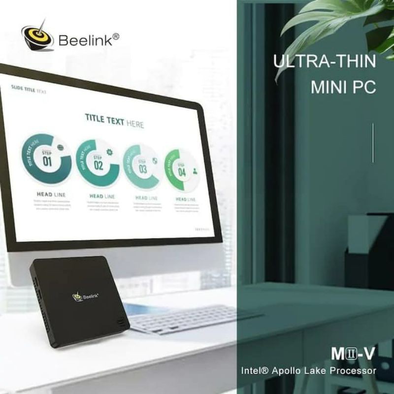 Mini PC Beelink Mii-V 4GB DDR4 128 SSD HDMI VGA Apollo Lake Windows 10 - Hitam