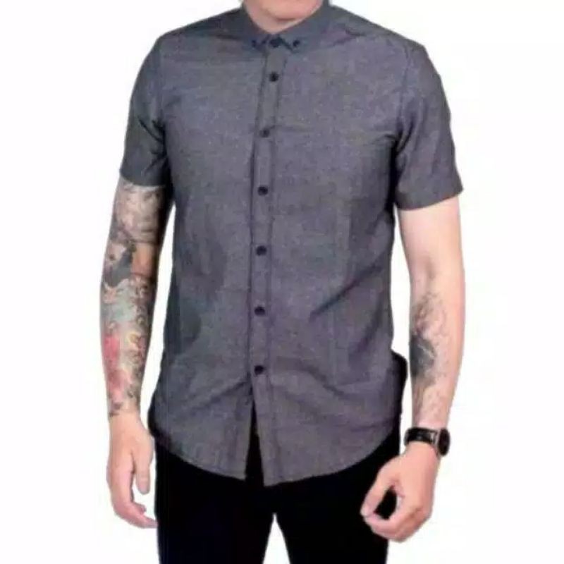 KEMEJA PRIA BOYI TOP MAN LENGAN PENDEK KASUAL FORMAL KERJA PUTIH HITAM NAVY GREY WARNA WHITE