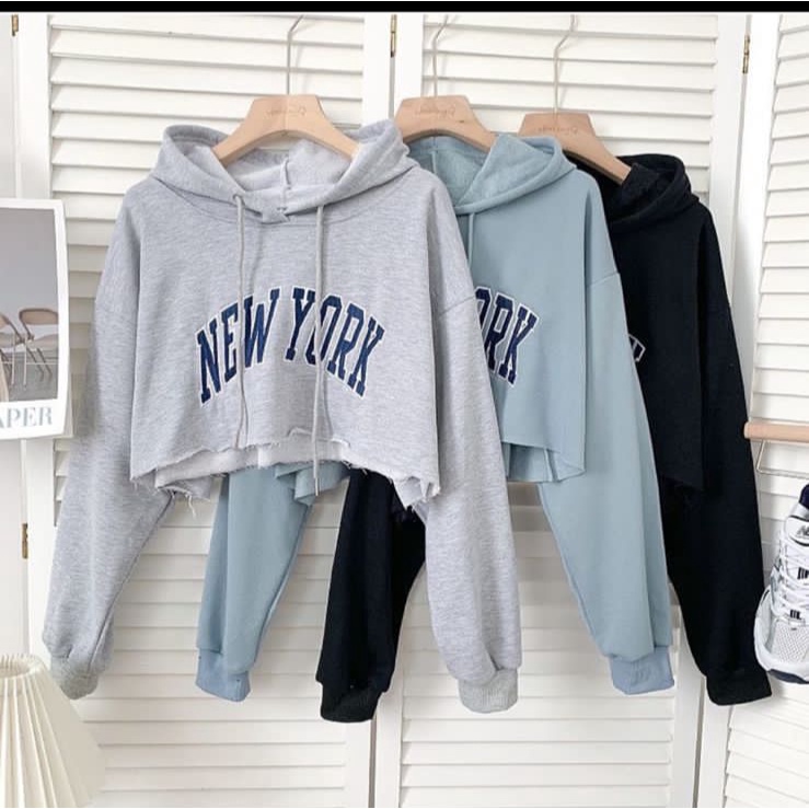 NEW YORK CROOPE HOODIE OVERSIZE SWEATER CROOPE HOODIE WANITA