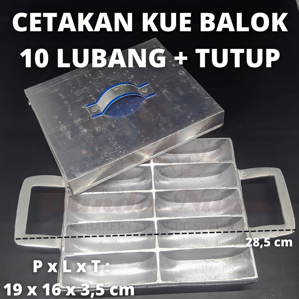 Cetakan Kue Balok 10 Lubang Cor Alumunium + Tutup