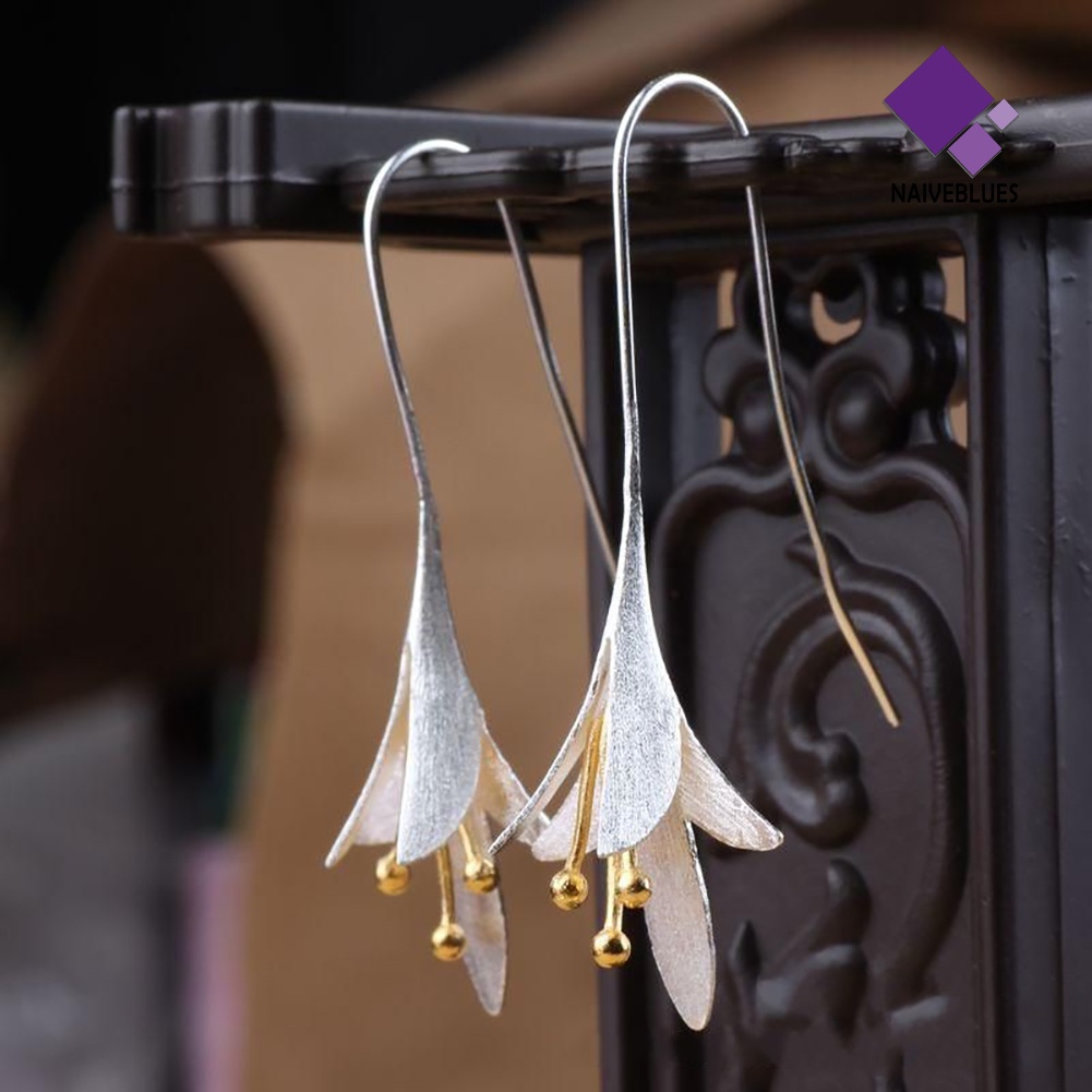 Anting Kait Juntai Bentuk Bunga Lily Gaya Vintage Untuk Hadiah Pesta Malam