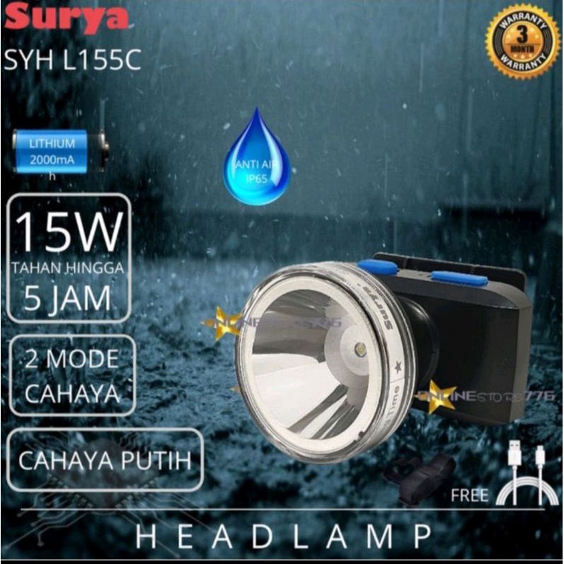 Senter kepala Surya 15watt Led super terang Rainproff SYH L155C