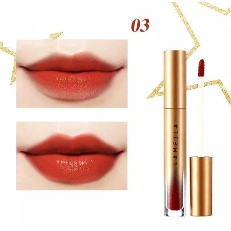 LAMEILA - Gold Silky Lip Glaze Lipstik Pelembab Tahan Lama Lip Gloss Pewarna Bibir