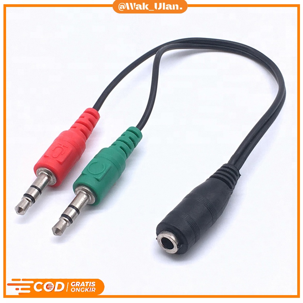 spliter Kabel Conector Converter Jack 3.5mm Y headset Female To 2 male Mic dan Audio merah hijau pc