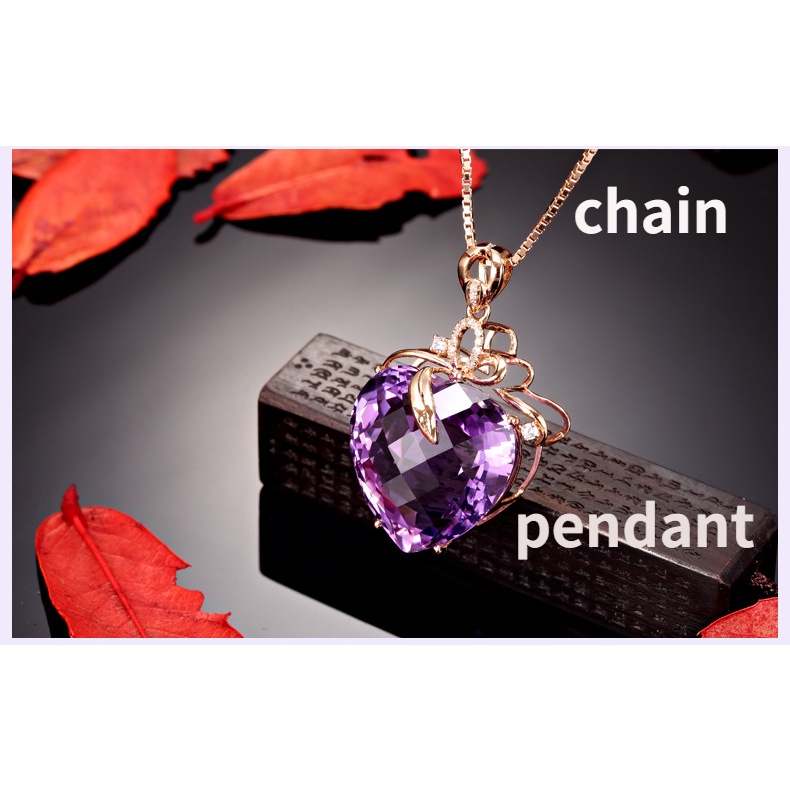 Goldkingdom Perhiasan Fashion 24K Bangkok Aksesoris Ready Stock Berbentuk Hati Amethyst Liontin Emas Asli Kadar 375 18K Berwarna Batu Permata Amethyst Kalung Untuk Wanita