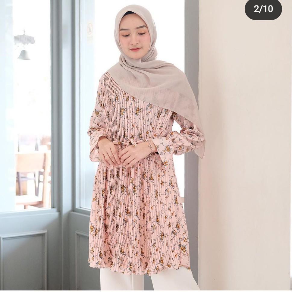 【Ready】 DIANARA TUNIK | FLOWER PLEATED | TUNIK PLISKET BUNGA | ATASAN WANITA PLISKET MOTIF