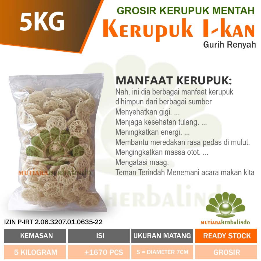 

kerupuk ikan mentah putih bulat gurih renyah garing merk AS 5 kilogram