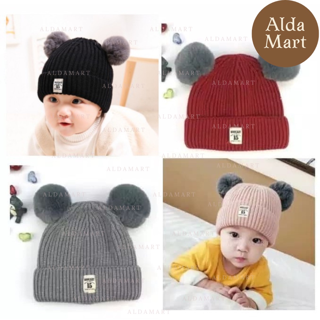 Topi Rajut Pompom Bulu Anak Bayi Topi Kupluk Wool Rajut Hangat