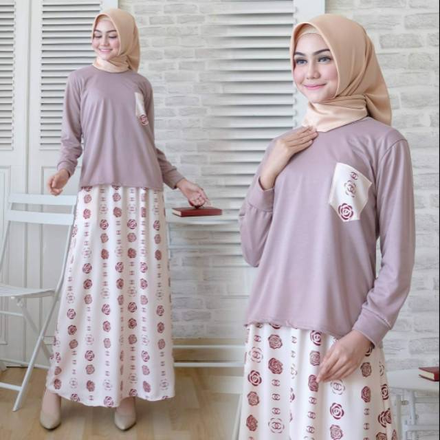 [Set dress] setelan baju muslimah chanel rose