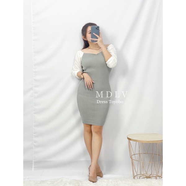 MDLV ~ Dress Toyobo Rajut Women Knit Bodycon Dress Combi Dress Sexy Dress Korea Style terbaru Fashion wanita