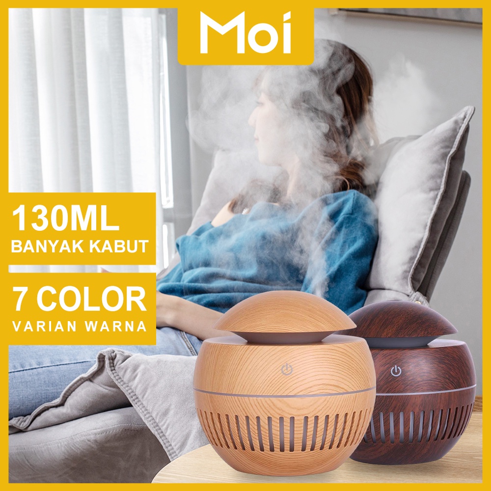 Humidifier Air Aromaterapi Diffuser Model Bulat Kecil Tekstur Kayu 130ml