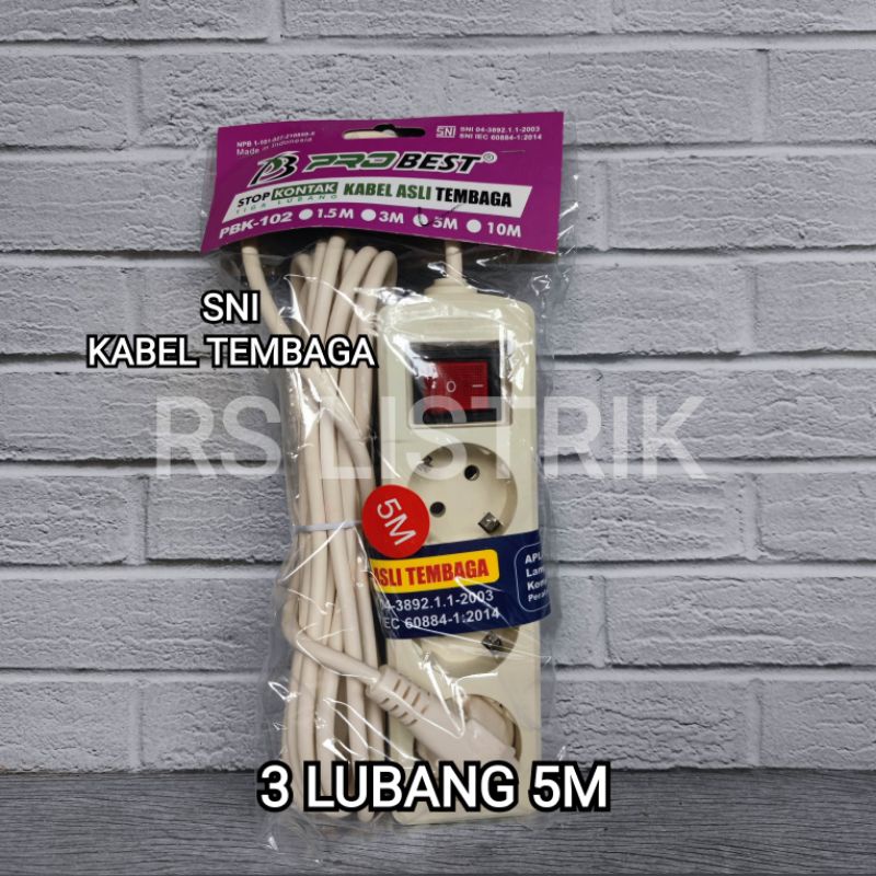 STOP KONTAK 3 LUBANG PLUS KABEL 5M SNI KABEL TEMBAGA