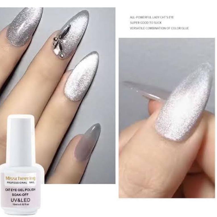 MISCHEERING 9D SILVER CAT EYE GEL POLISH KUTEK CAT EYES MATA KUCING SILVER GEL POLISH