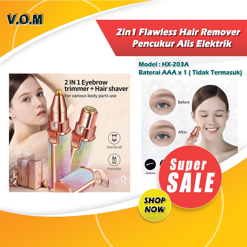 2in1 Flawless Hair Remover Pencukur Alis Elektrik Eyebrow Trimmer 0760