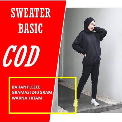 Sweater Polos Basic Pria Wanita Distro Kekinian Hitam