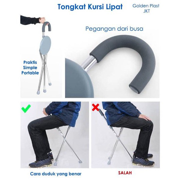 Tongkat Duduk / Alat Bantu Jalan Orang Tua / Tongkat Kursi / Kursi Lipat Kursi Tongkat Jalan lipat/ Alat bantu jalan orang tua praktis Tongkat Jalan / Tongkat Orang Tua / Tongkat Duduk / Tongkat Sella