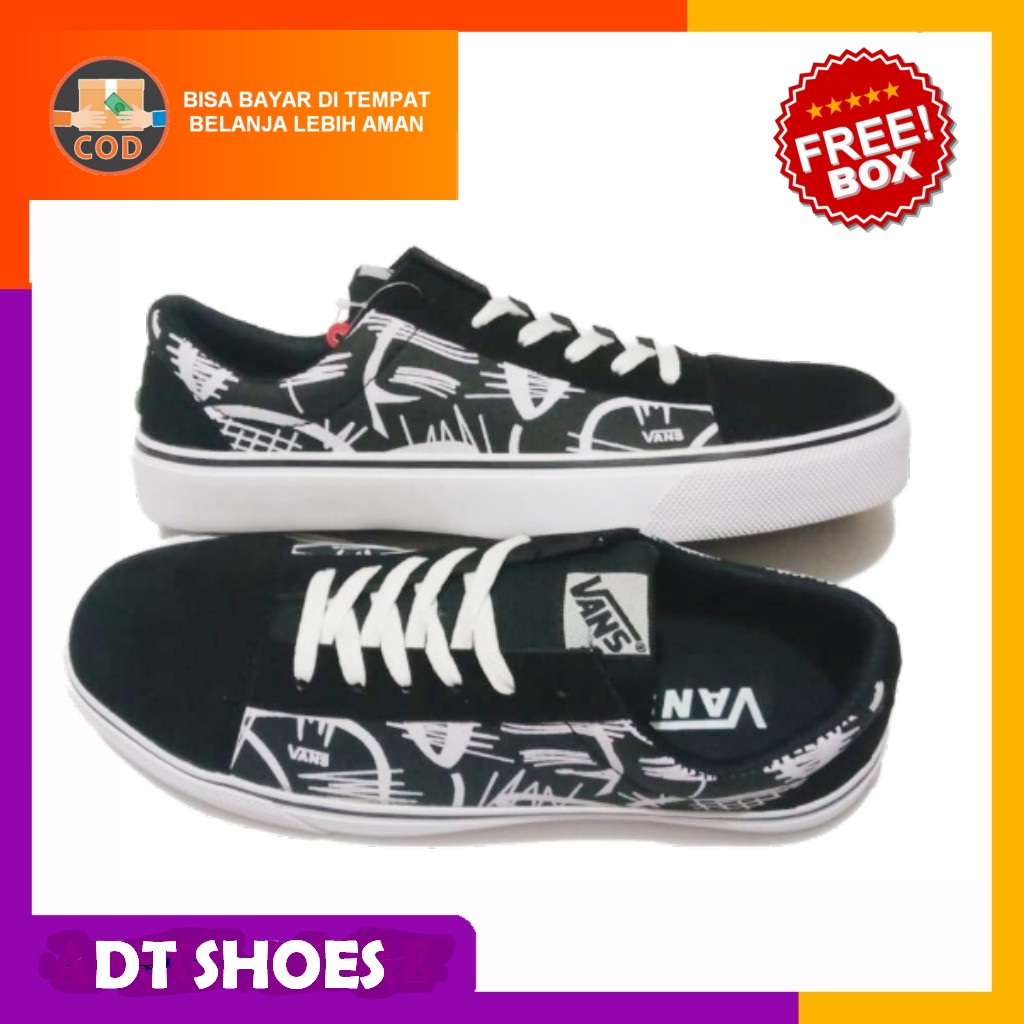 SEPATU SNEAKERS CASUAL VANS FETINO HITAM PUTIH