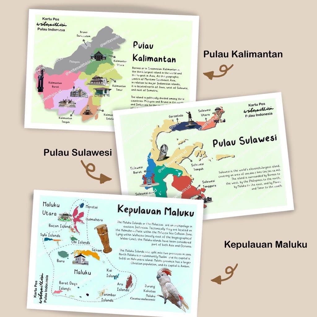 

(writeswithirin) Full Pack 9 Poster A4 Pulau/ Kepulauan Indonesia (belajar, pendidikan)