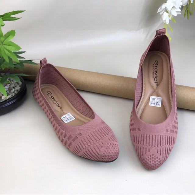 Sepatu Flat Wanita Slip On Bahan Rajut Import DO-23 GRAVICI