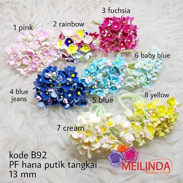 Kode B92. Bunga kertas hana putik tangkai 13 mm. Dijual per ikat isi 8 tangkai