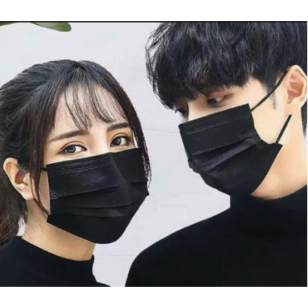 Masker Earloop Hitam 3 Ply Isi 50 Pcs Murah