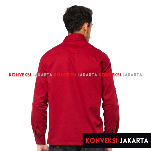 Baju Kemeja PDL Lengan Panjang Pria - Seragam Pakaian Kerja Dinas Lapangan Outdoor Gunung Warna Maroon - Konveksi Jakarta Official