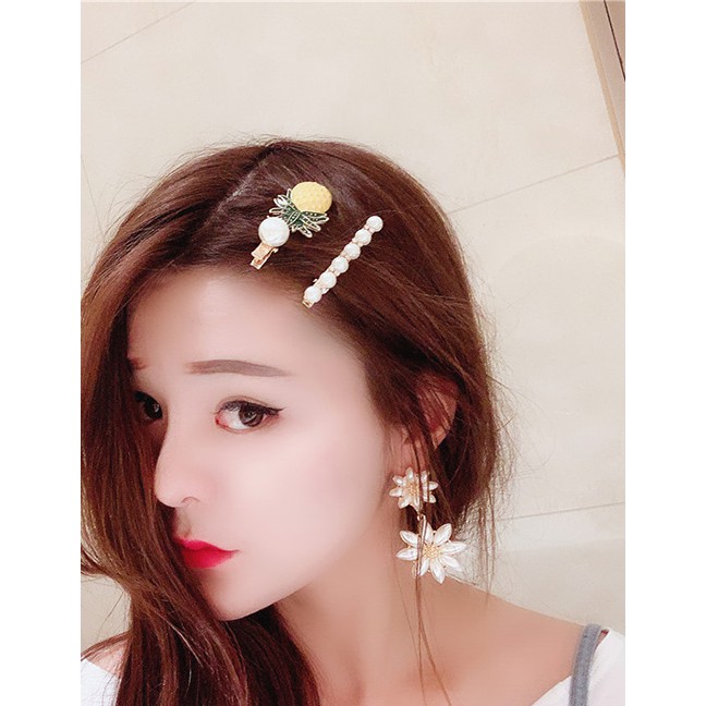 LRC Jepit Rambut Fashion Pineapple Pineapple Pearl Hair Clip F56947