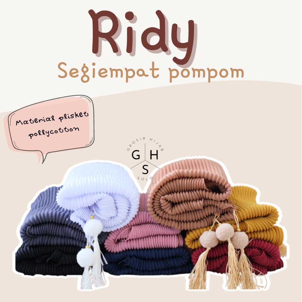 (AMD) HIJAB RIDY SEGIEMPAT SQUARE PLISKET POMPOM POLYCOTTON